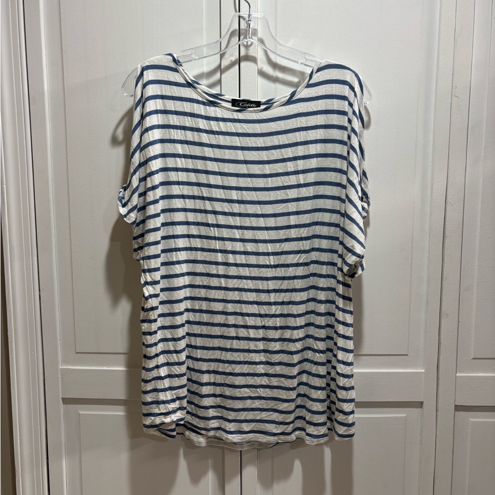 Colette Navy and‎ White Striped Short Sleeve Top Size Medium